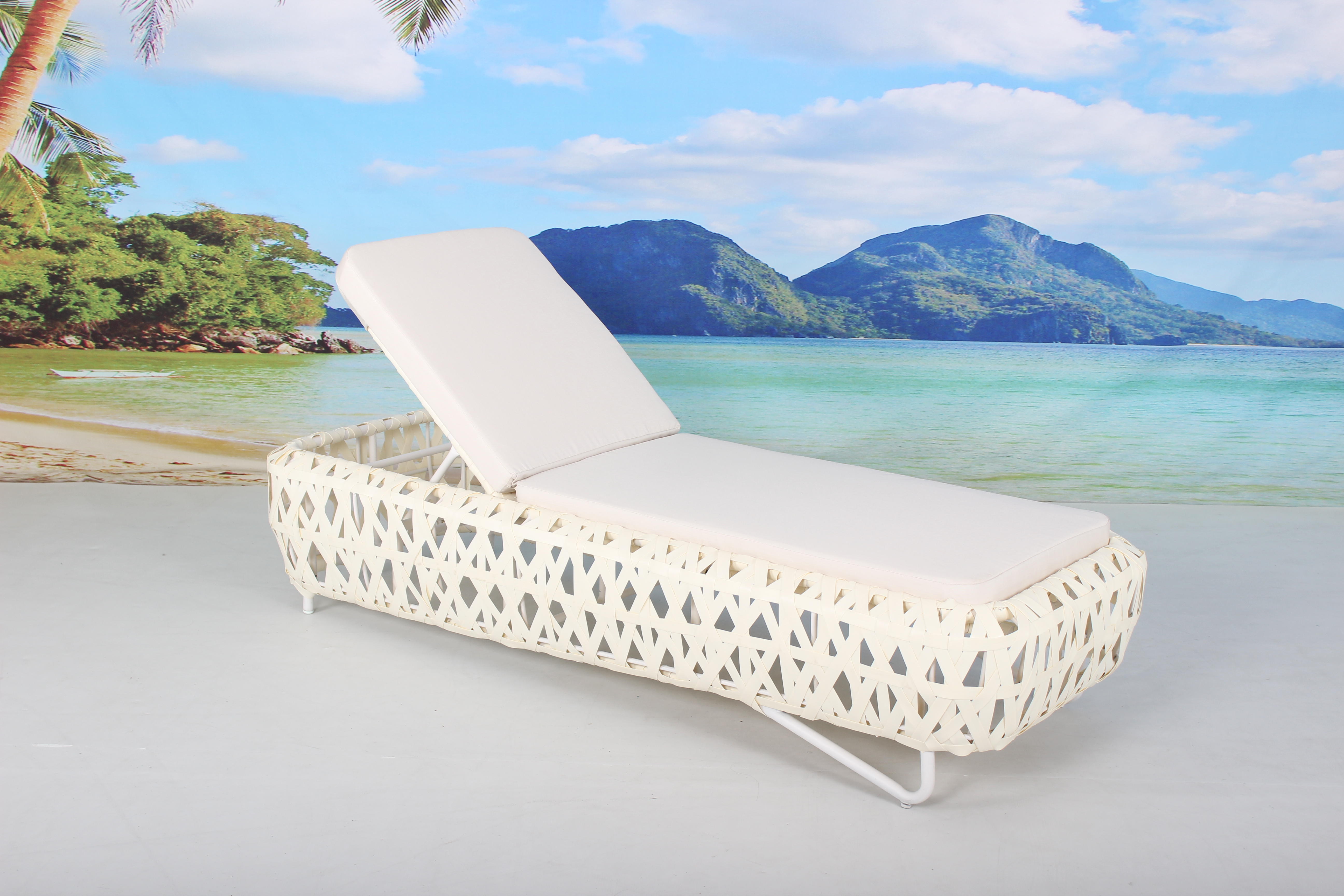 White pool side furniture rattan sun lounger