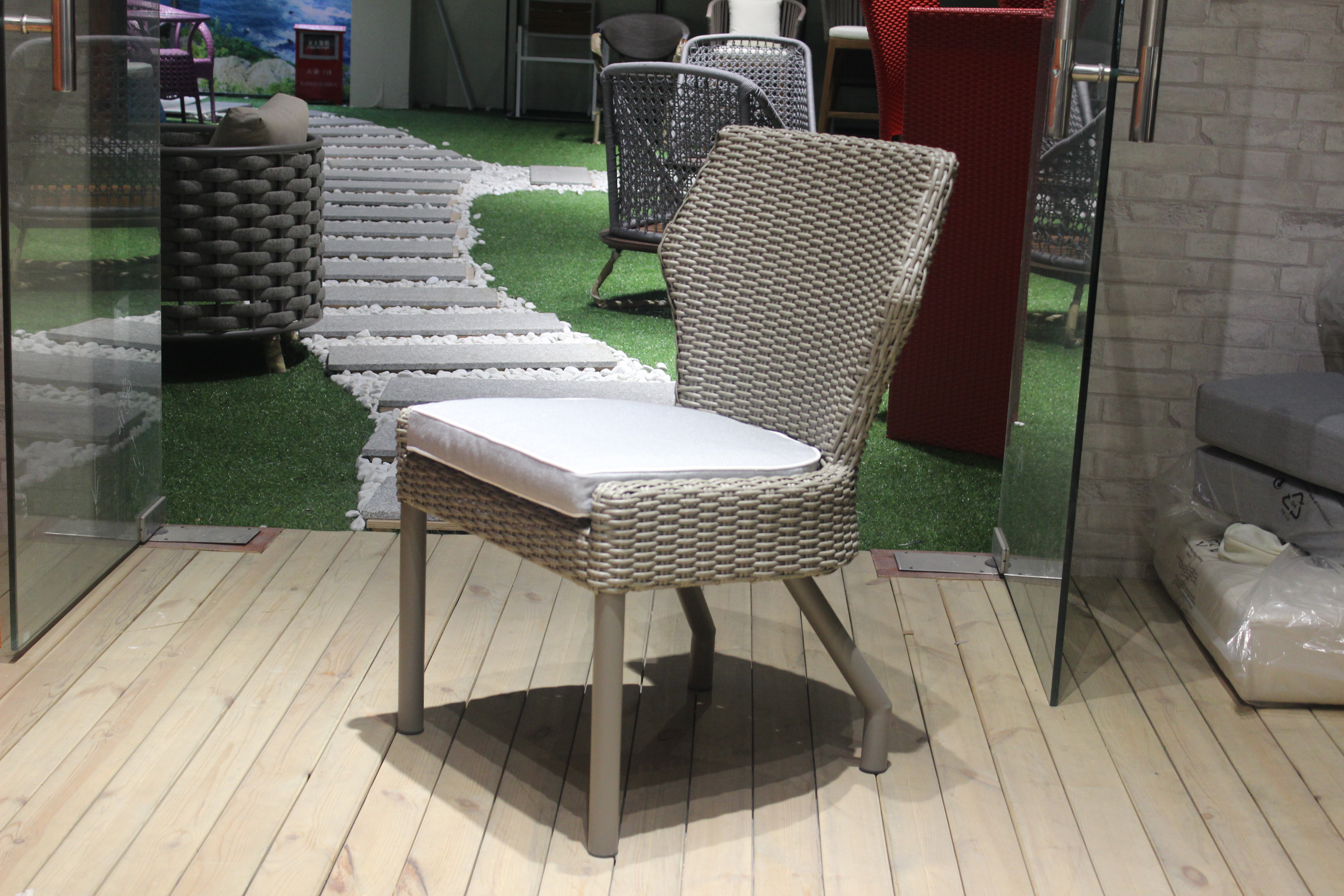Wicker woven gray simple outdoor single chair