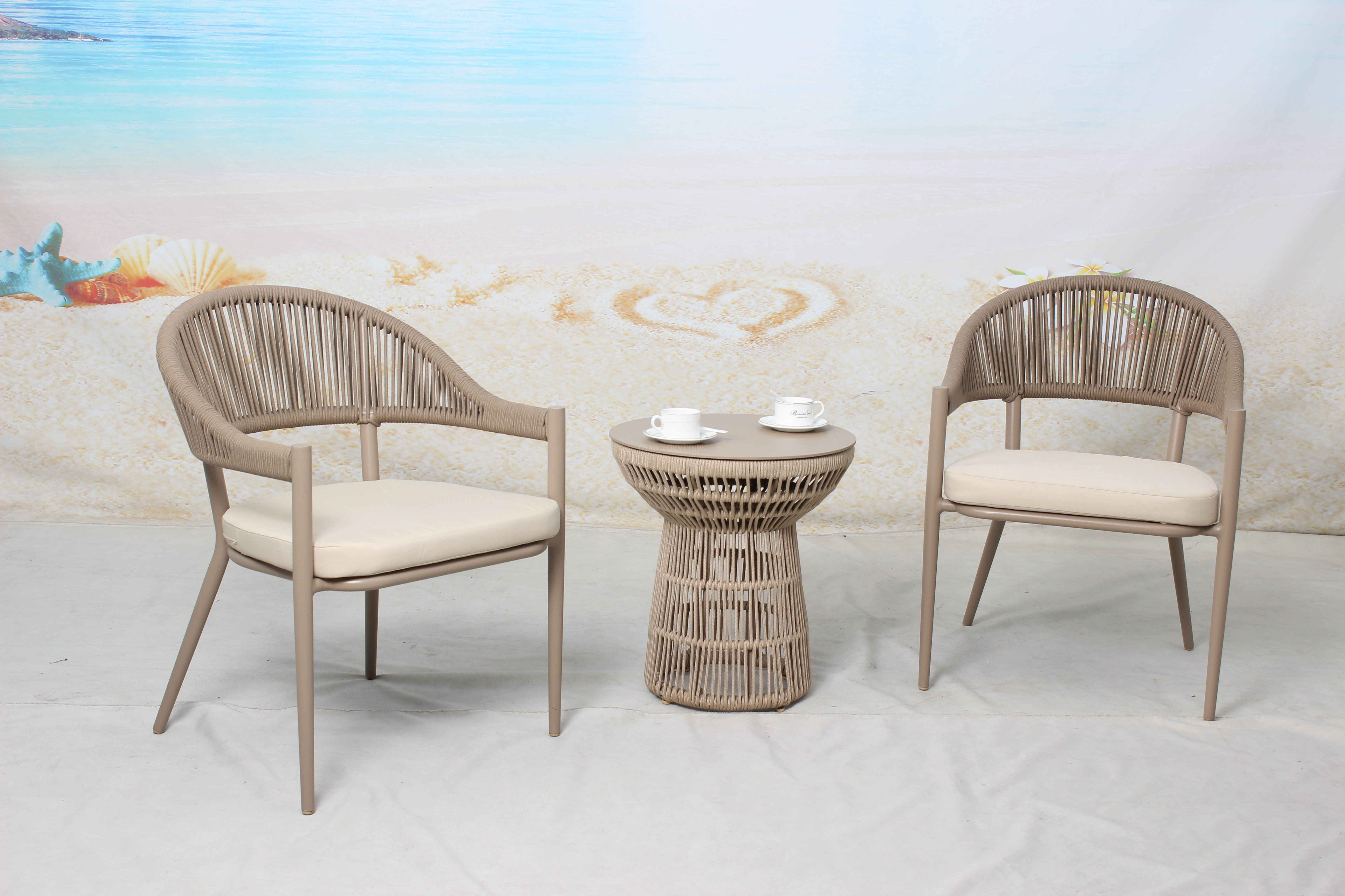 Outdoor rope bistro table chairs set 