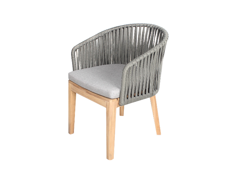 Grey rope woven wood outdoor dining chair