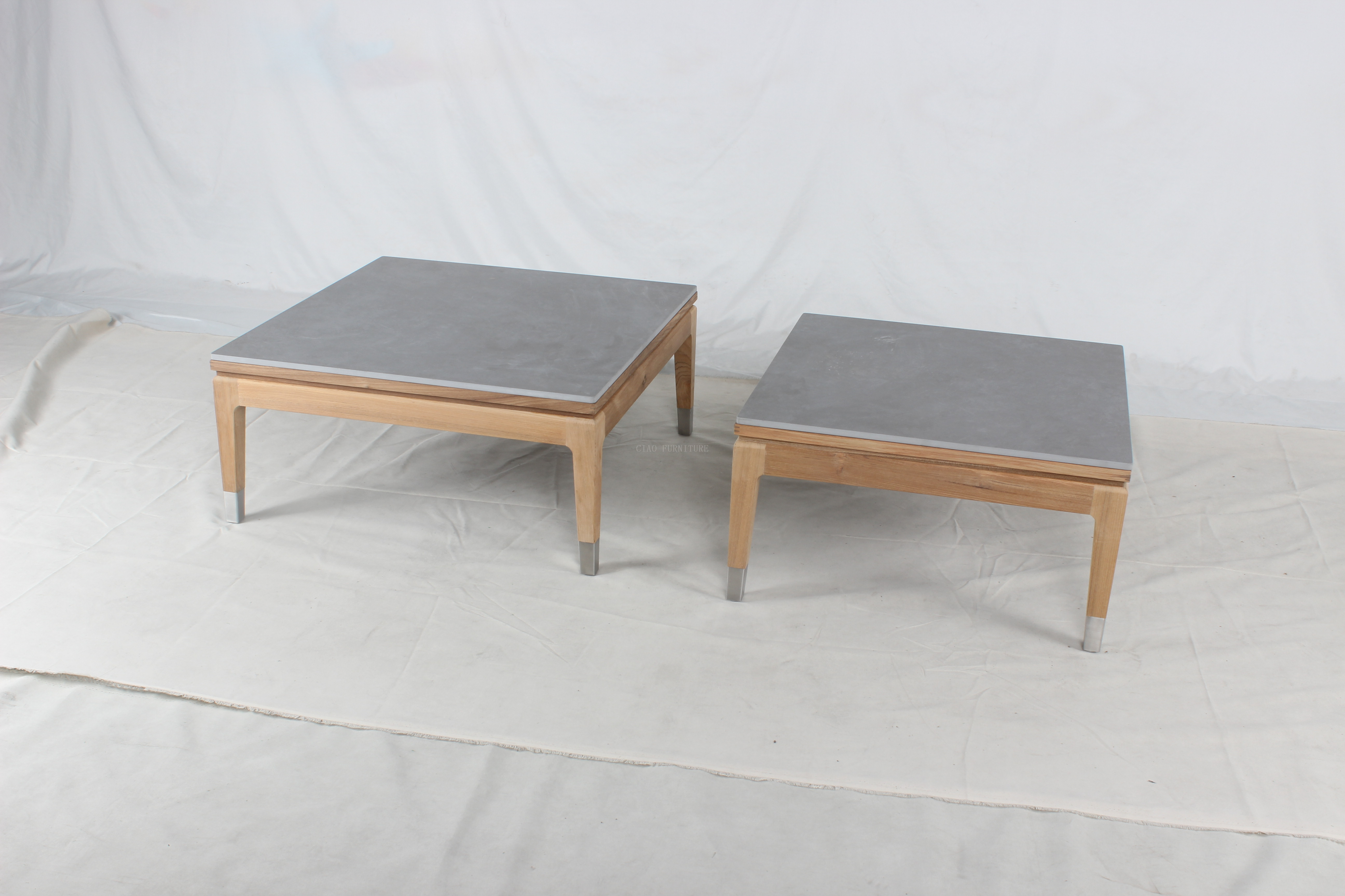 Square sintered stone top wood coffee table