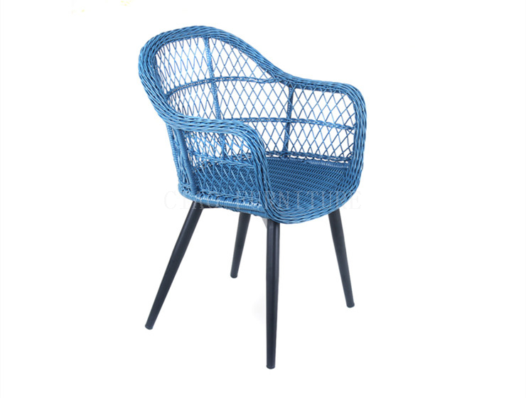 Blue PE wicker outdoor patio arm chair