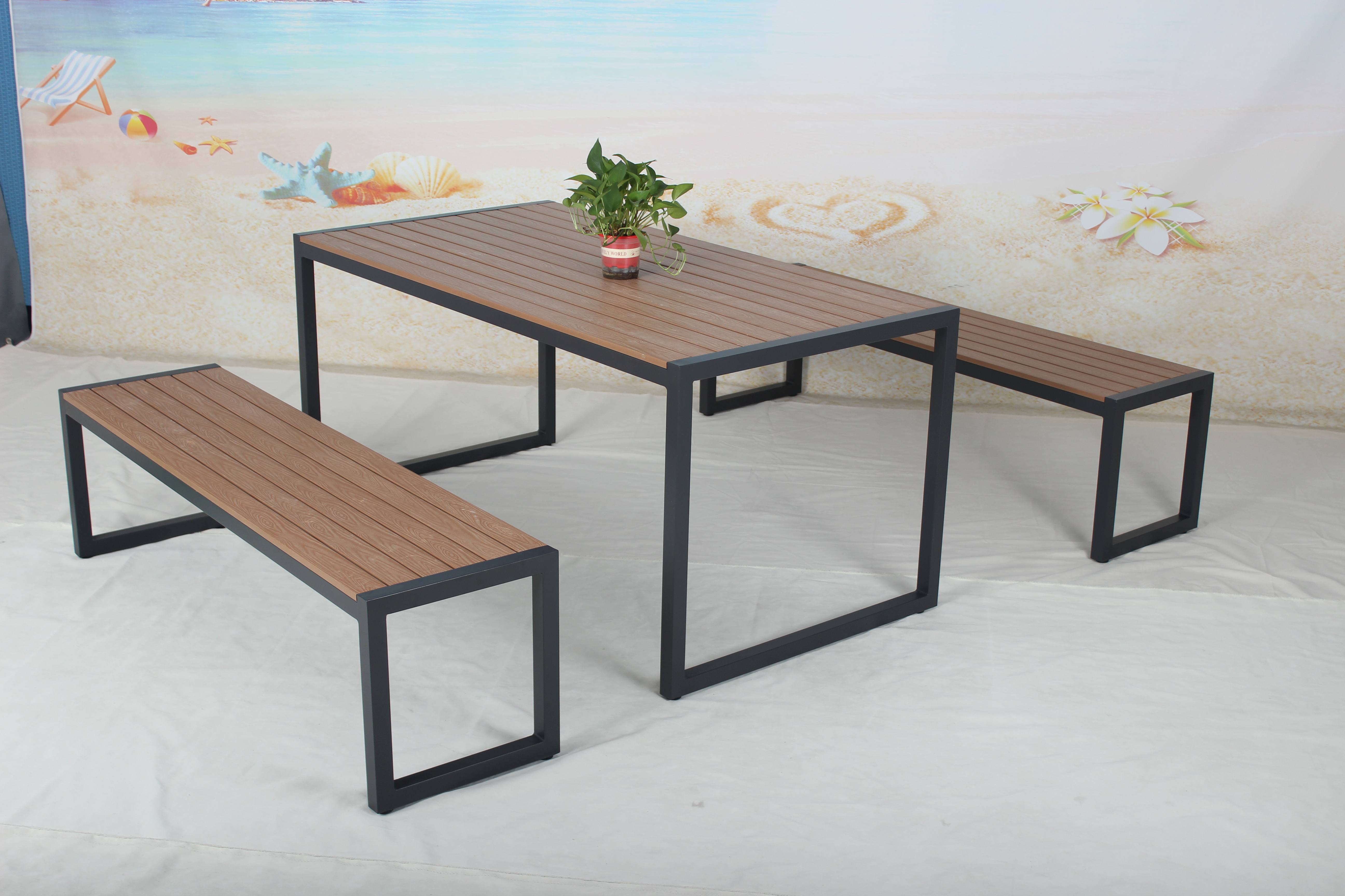 Plastic wood garden dining table chair set