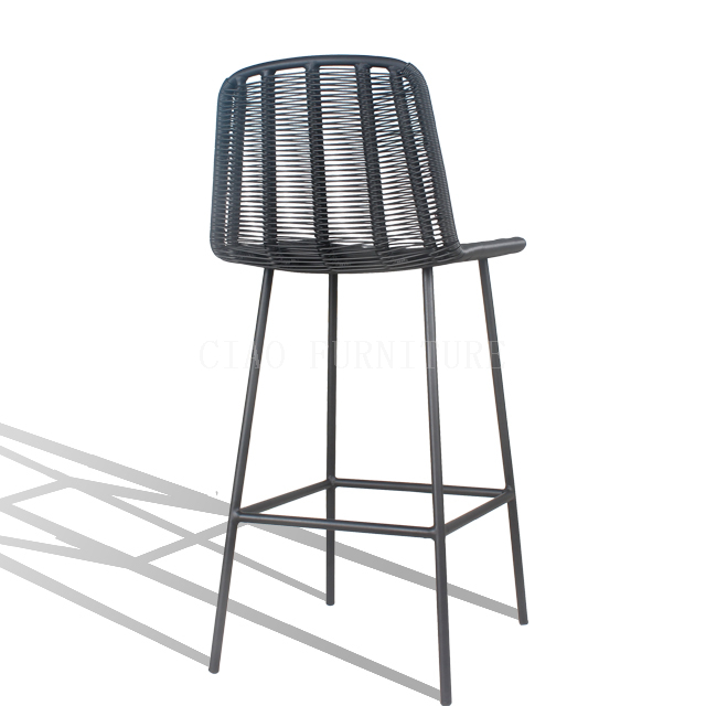 Black wicker garden high bar stool